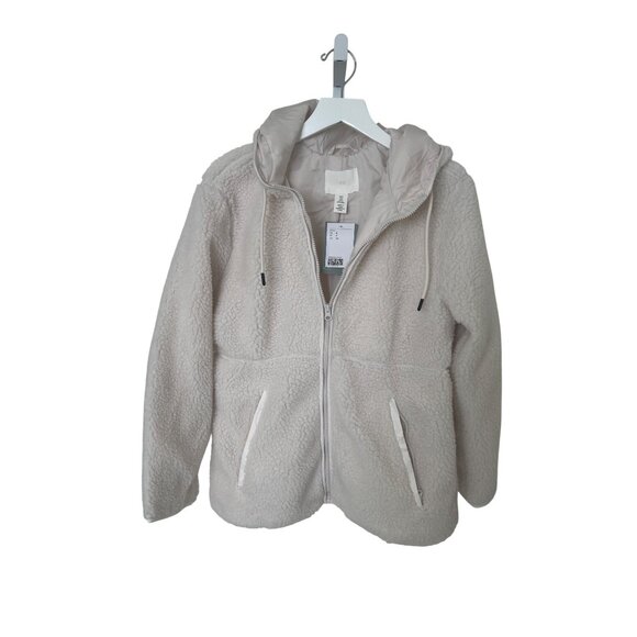H&M White Teddy Fleece Hoodie Jacket - Picture 6 of 8
